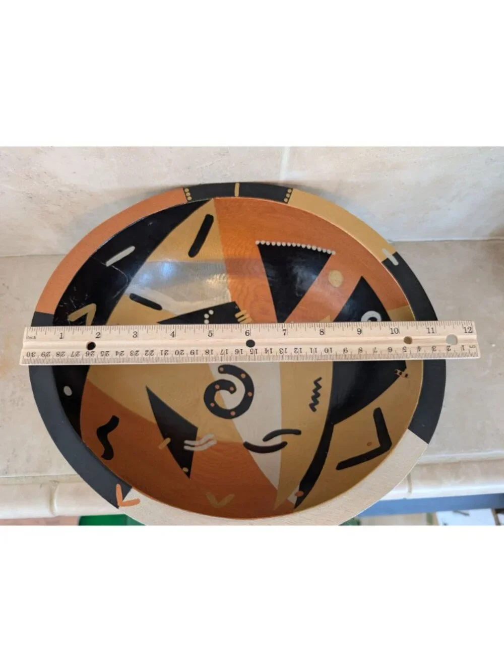 Handcrafted Wooden Decorative Bowl Painted with Tribal Designs Studio Art OOAK